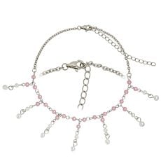 Bracelet de cheville en acier avec perle synthétique, long. 22 - 30 cm pink