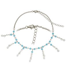 Fusskette aus Stahl mit Synthetische Perle, Länge 22-30 cm eisblau