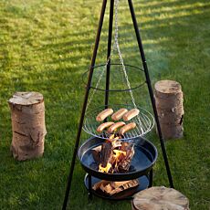 Gril sur trépied avec foyer et grille