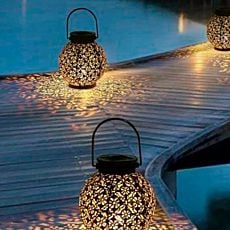 Lanterne solaire LED à motif ornemental, bronze