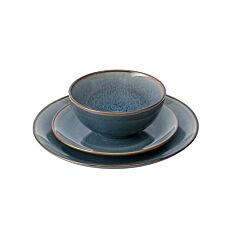 Vaisselle Grado en céramique, 18 éléments bleu-brun
