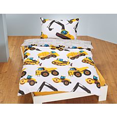 Linge de lit avec machines de chantier en jaune-noir
