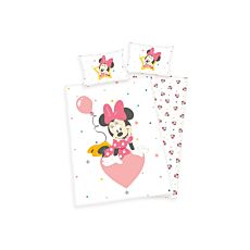 Linge de lit avec Minnie Mouse sur un cœur rose avec ballon