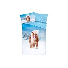 Linge de lit avec ravissant poney dans la neige