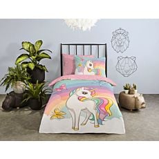 Linge de lit avec licorne colorée