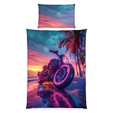 Bettwäsche Neon Motorrad und Palmen