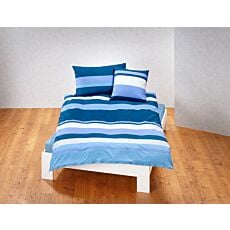 Linge de lit à rayures bleues et blanches