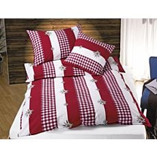 Linge de lit rouge et blanc avec edelweiss – Taie d'oreiller – 65x100 cm