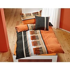 Linge de lit au motif branché en orange-anthracite