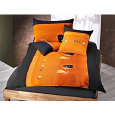 Bettwäsche in orange-anthrazit mit modernem Muster