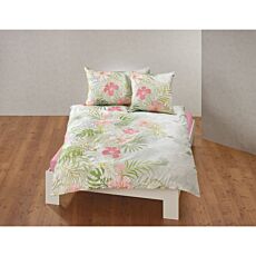 Linge de lit avec fougères et fleurs bleu-or