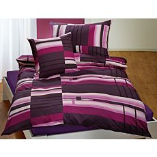Linge de lit à motif de bandes top mode dans les coloris anthracite et mûre