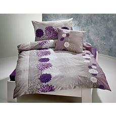 Parure de lit en gris clair et lilas avec beau motif floral