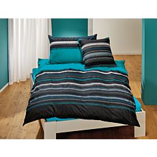 Bettwäsche in den Farben Grau und Türkis mit schönem Streifenmuster