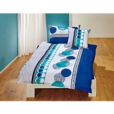 Linge de lit au motif de cercles en différents tons de bleu