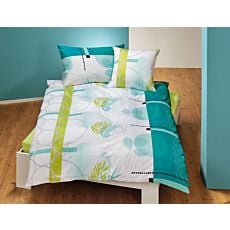 Bettwäsche mit Kreisen und Blattmuster in sommerlichen Grüntönen