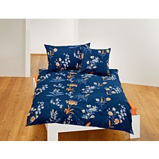 Linge de lit avec motif automnal de fleurs sur fond bleu foncé