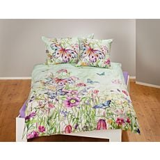 Linge de lit avec un imprimé fleuri coloré et papillons
