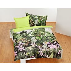 Bettwäsche mit grünen Blättern und kleinen Affen