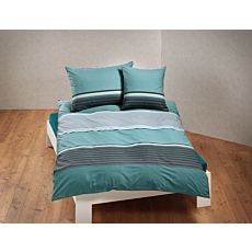 Bettwäsche mit blau-grauem Streifenmuster
