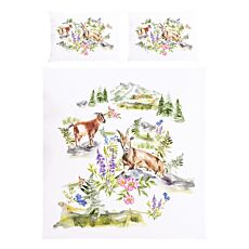 Linge de lit avec chèvres alpines et fleurs