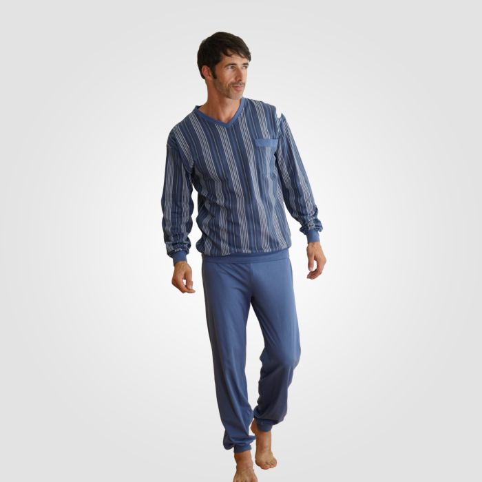 Pyjama im sportlichen Streifen-Look mit V-Ausschnitt main product photo