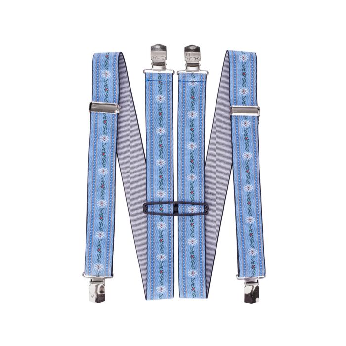 Hosenträger mit traditionellem Edelweiss-Motiv hellblau