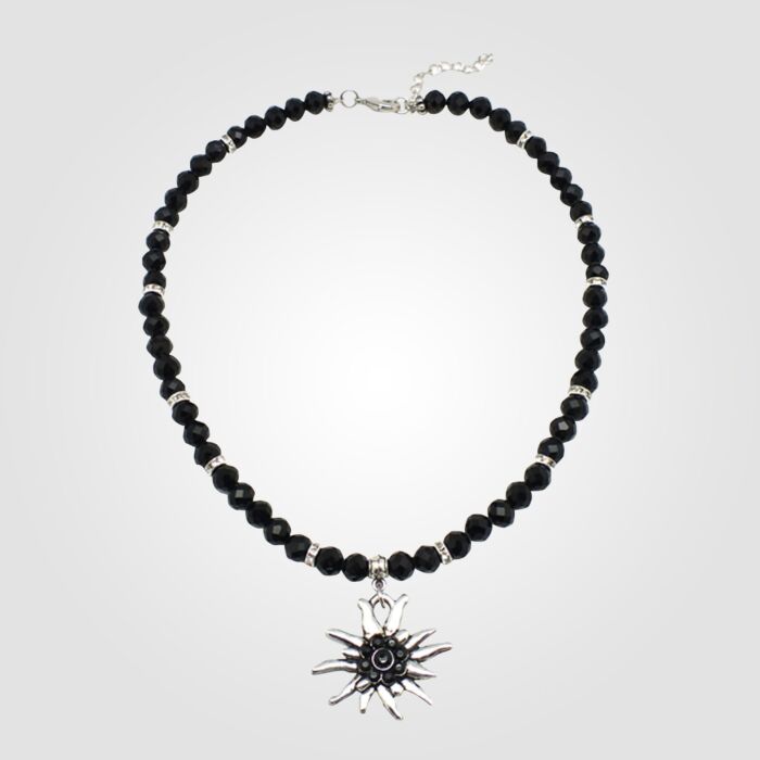 Kette Glassteine mit Edelweiss-Anhänger schwarz main product photo