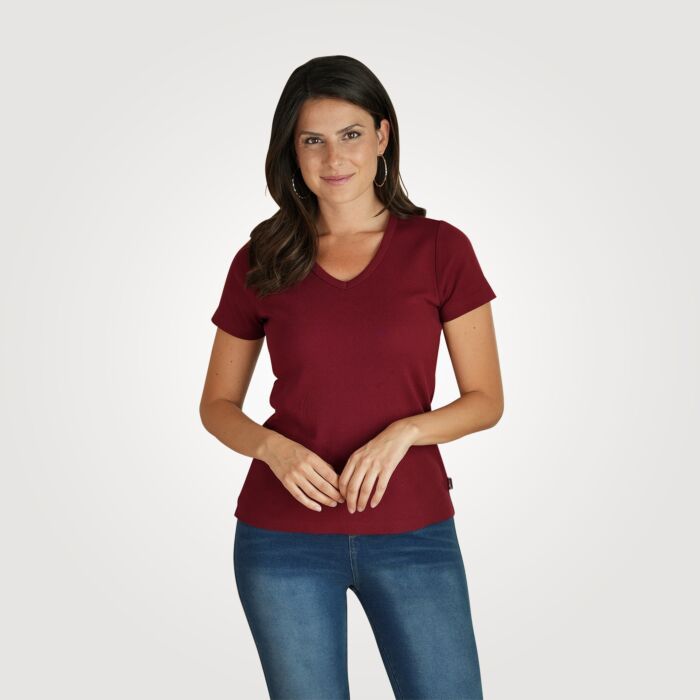 T-shirt côtelé à encolure en V arrondie