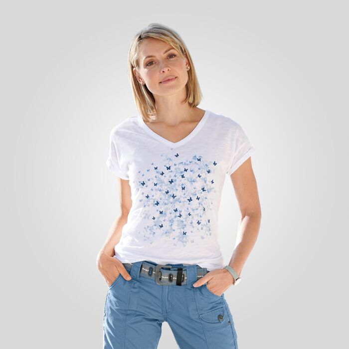 V-Neck T-Shirt mit Sommerprints