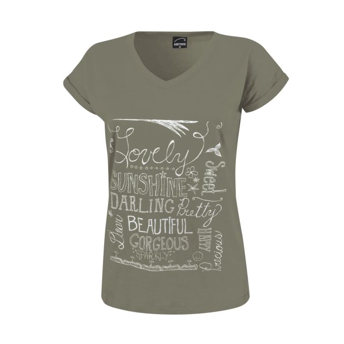 Image of Artime V-Neck T-Shirt mit Druckmotiv, olive, XL bei Lehner Versand Schweiz