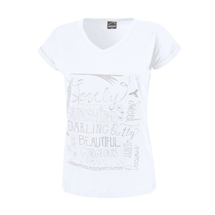Image of Artime V-Neck T-Shirt mit Druckmotiv, weiss bei Lehner Versand Schweiz