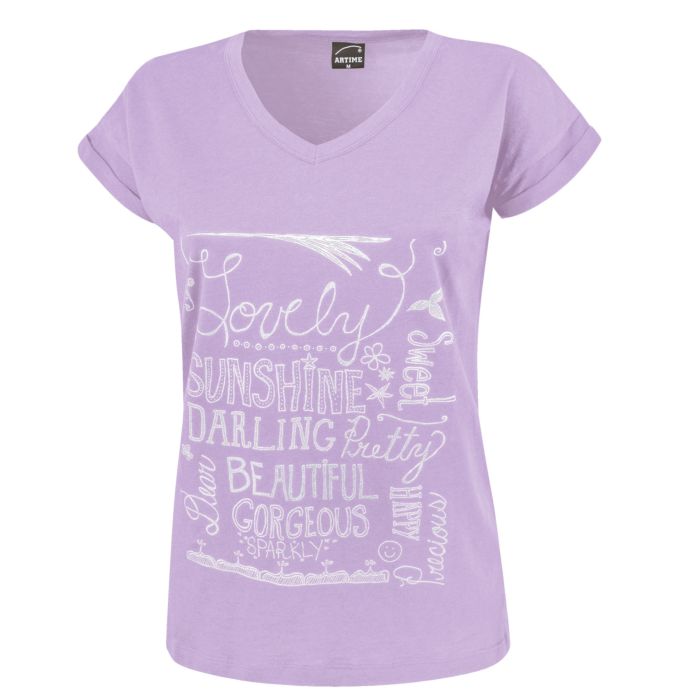 Image of Artime V-Neck T-Shirt mit Druckmotiv, lila, XL bei Lehner Versand Schweiz