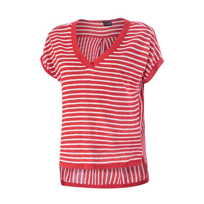 Image of Artime Gestreiftes Leinen T-Shirt, rot bei Lehner Versand Schweiz