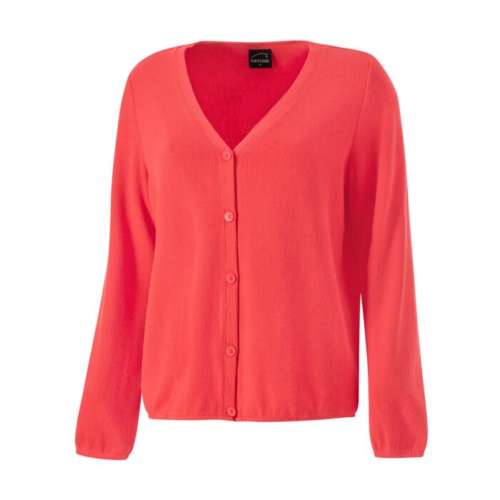 Langarm V-Neck Cardigan mit feiner Struktur und Knopfverschluss main product photo