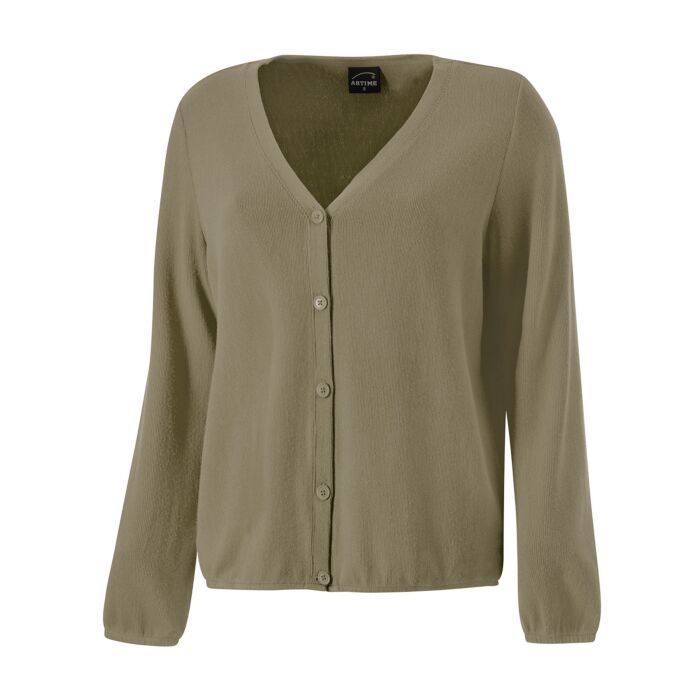 Langarm V-Neck Cardigan mit feiner Struktur und Knopfverschluss