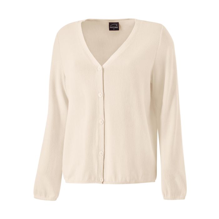 Image of Artime Langarm V-Neck Cardigan mit feiner Struktur und Knopfverschluss, beige bei Lehner Versand Schweiz