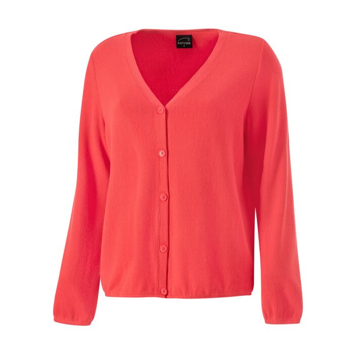 Langarm V-Neck Cardigan mit feiner Struktur und Knopfverschluss
