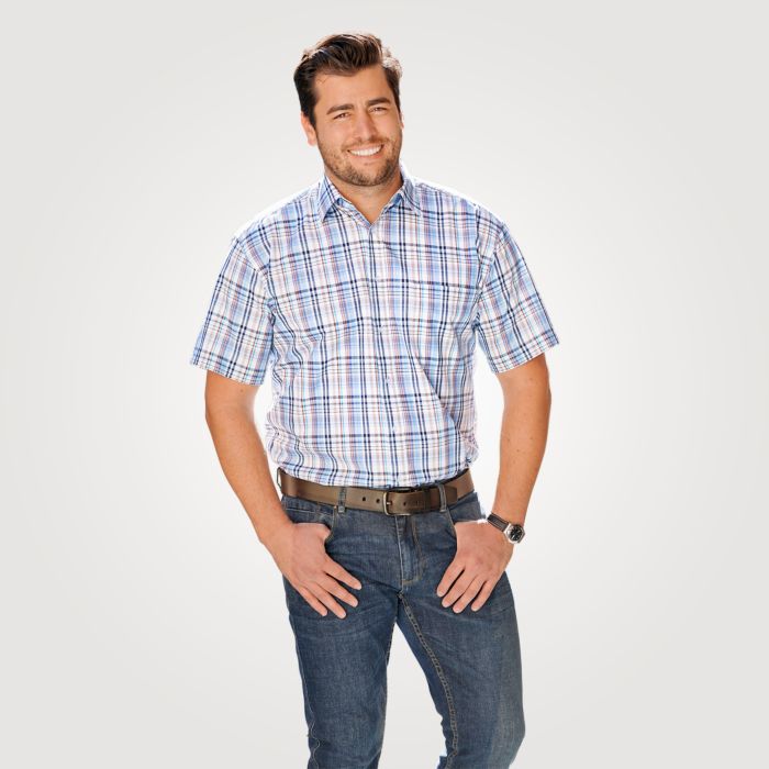 Image of Explorer Bedrucktes Kurzarmhemd blau-beige kariert, 37/38 bei Lehner Versand Schweiz