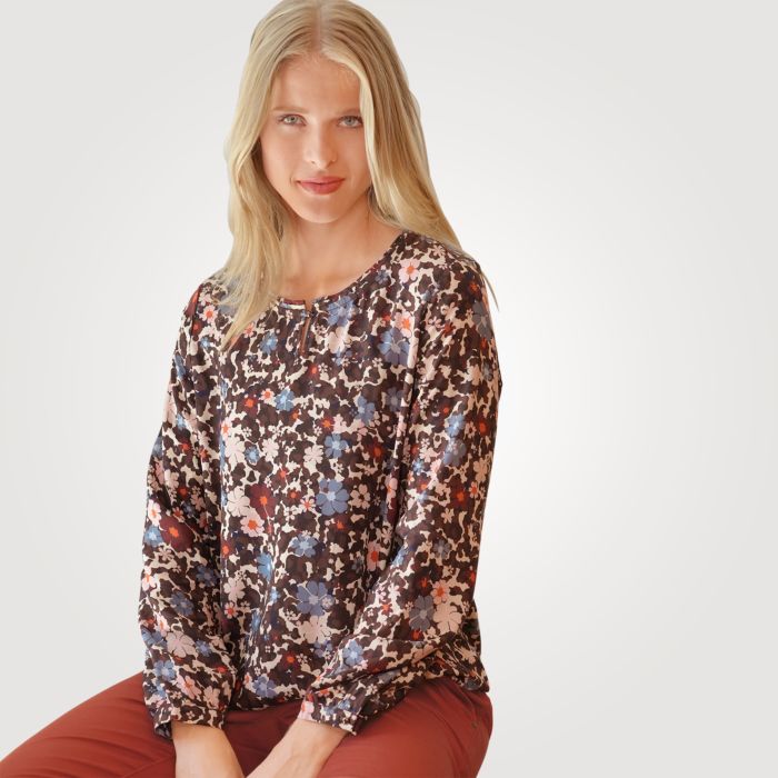 Image of Miss Beverly Floral bedruckte Langarmbluse in Brauntönen bei Lehner Versand Schweiz