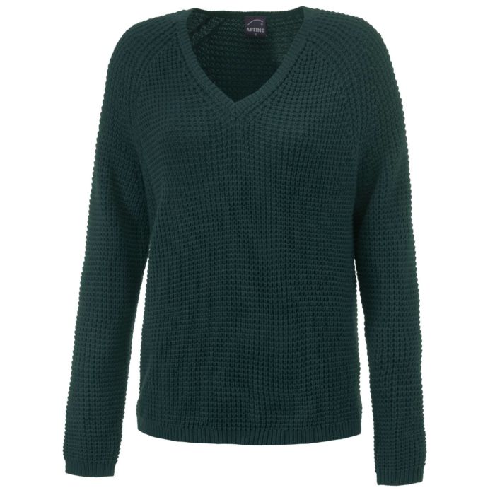Image of Artime Lockerer V-Neck Pullover mit Struktur, dunkelgrün bei Lehner Versand Schweiz