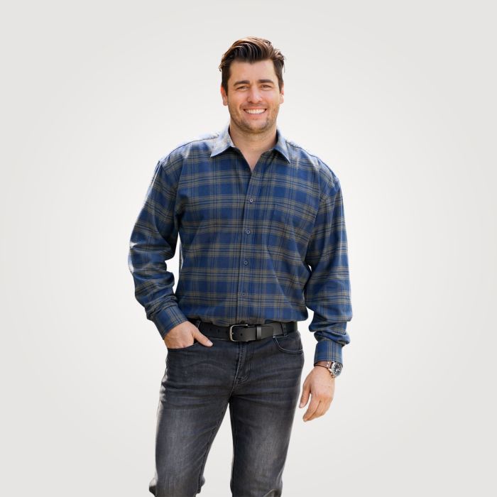 Image of Explorer Herren-Karo-Flanellhemd in Schwarz-Olive, blau-olive, 39/40 bei Lehner Versand Schweiz