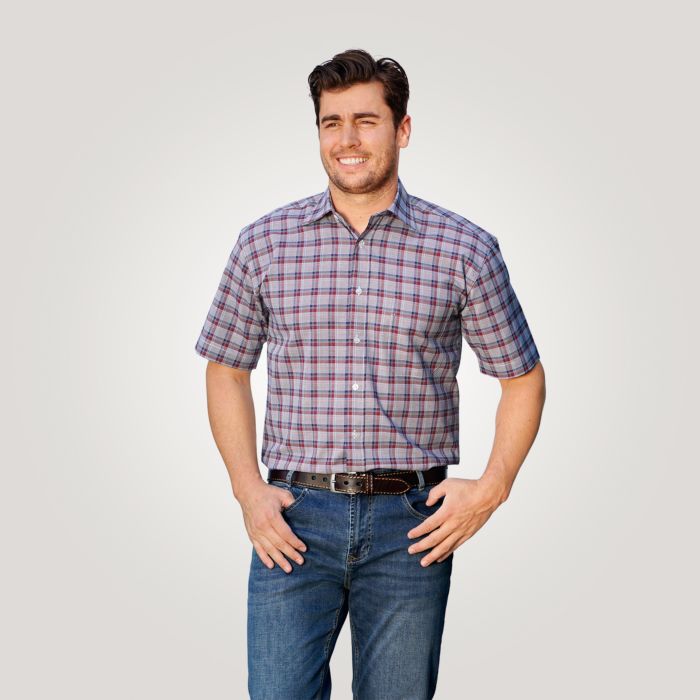 Image of Explorer Herren Kurzarmhemd blau-bordeaux, 37/38 bei Lehner Versand Schweiz