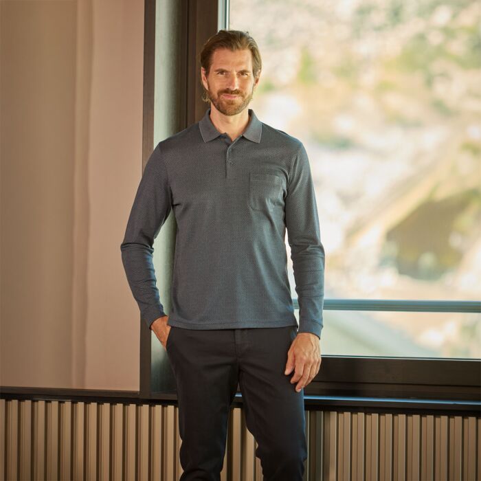 Ragman Herren Polo langarm Jacquard