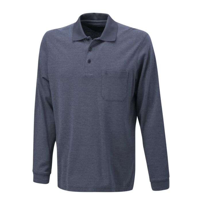 Ragman Herren Poloshirt langarm Carbon Stripe meliert