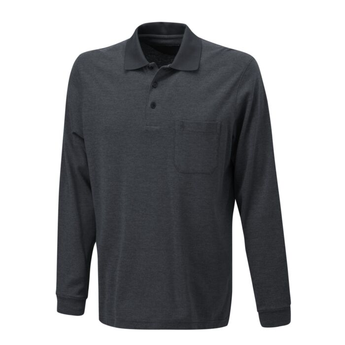 Ragman Herren Poloshirt langarm Carbon Stripe meliert