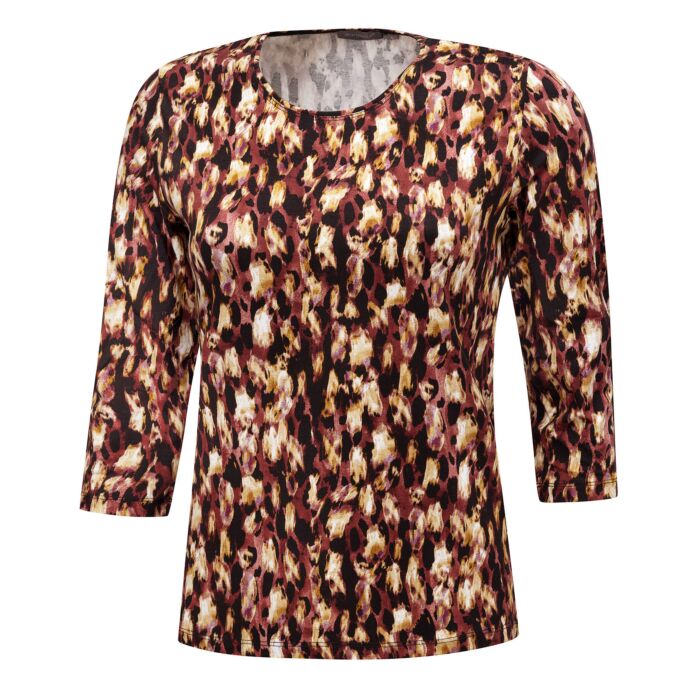 Damen 3/4 Bluse geprintet mit Rundhalsausschnitt
