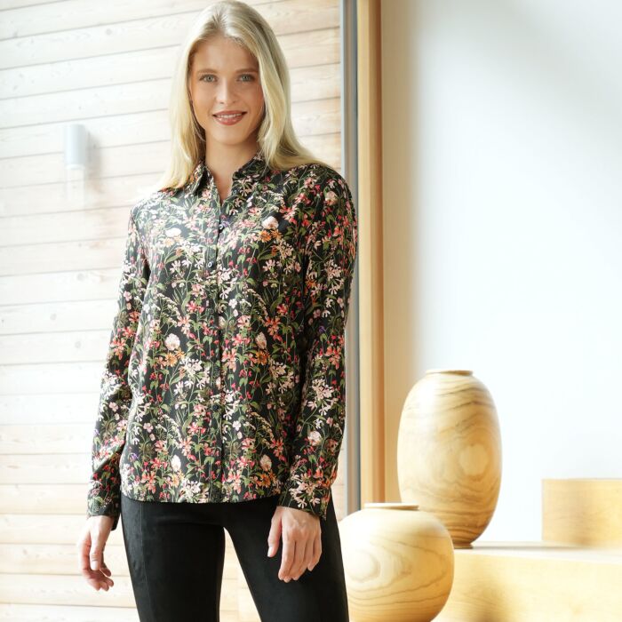Langarmbluse florales Print mit Hemdkragen