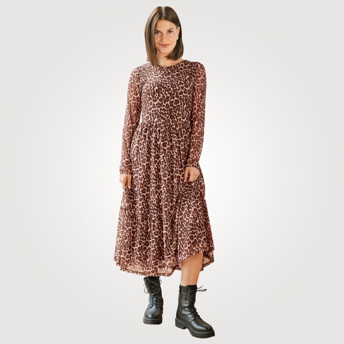 Midi Kleid langarm mit Animal Print günstig bestellen ⋆ Lehner Versand