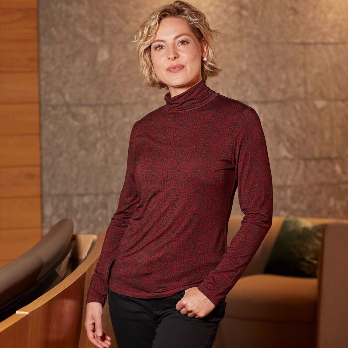 Shirt à col roulé stretch pour dames, orné d'un motif animalier